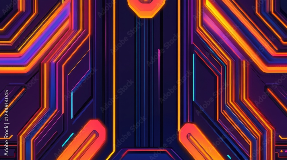 Aufkleber abstract digital background featuring vibrant neon lines and geometric shape in a dark setting