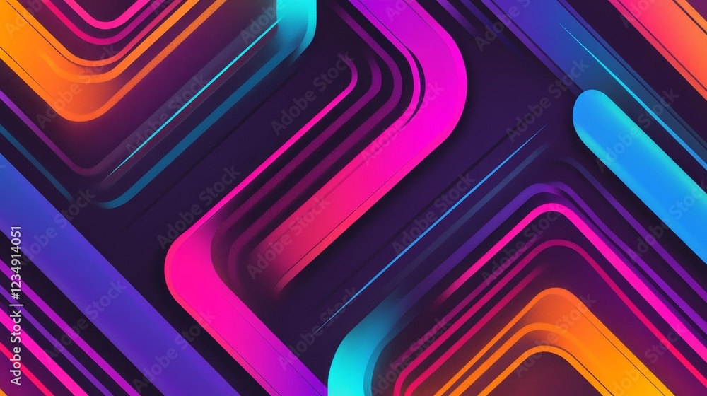 Poster vibrant abstract design featuring dynamic wavy lines in bright color against a dark background