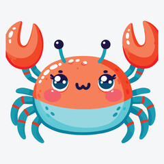 Flat vector illustration in children's style. Cute crab with smiling face on white background stock illustration