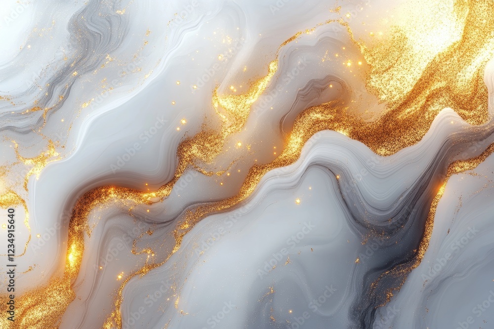 Poster abstract marble texture with golden accents and flowing patterns.