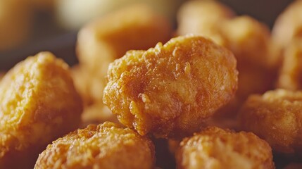 Close-up of fried sausage links glistening with a golden sheen.