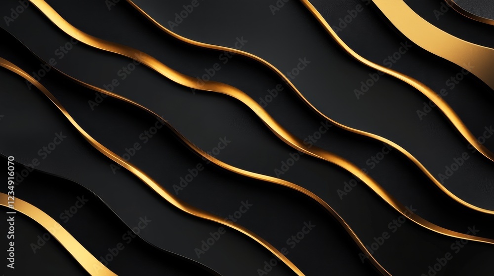 Aufkleber elegant black and gold abstract waves creating a luxurious texture suitable for backgrounds or desig