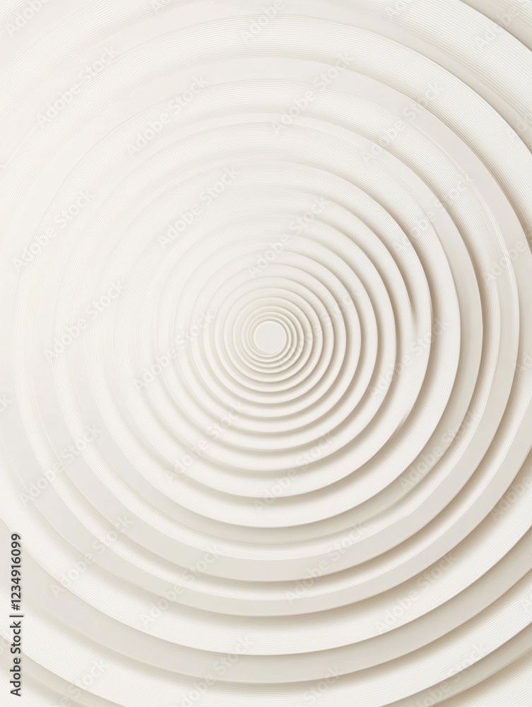 Poster Circular patterns create a mesmerizing effect in a minimalist design with smooth white tones and layers of texture in the background. Generative AI