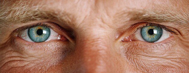 Close Up of a Man's Green Eyes Showing Detailed Wrinkles and Skin Texture