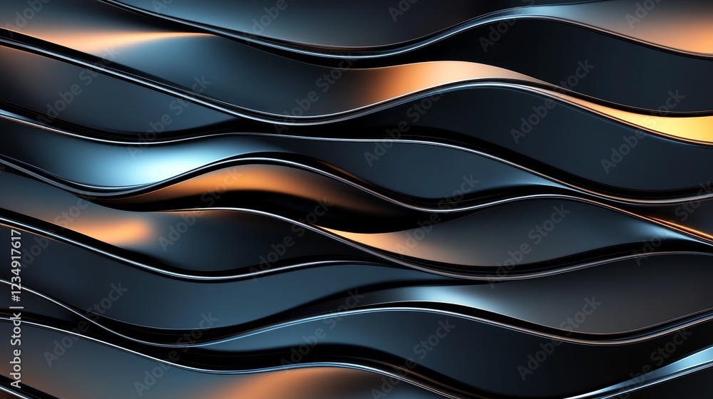Poster abstract wavy patterns in dark tones with glowing highlights, creating a dynamic visual texture