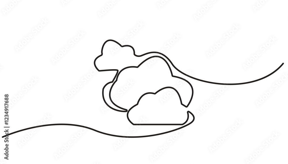 Poster cloud continuous one line drawing, one line drawing of a cloud isolated on a simple background vecto