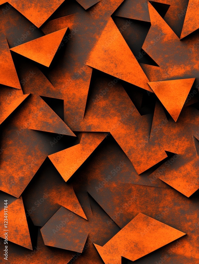 Poster abstract composition of orange and black triangular shape creating a textured background for design