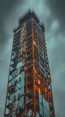 Unfinished Skyscraper Rusted Steel and Broken Glass in Dramatic Lighting
