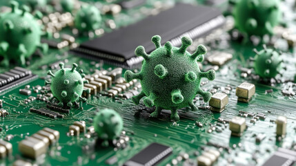 Scientific visualization of virus simulation on circuit board digital environment