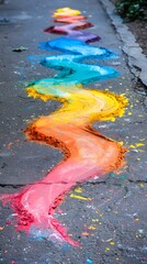 Vibrant Chalk Path Splitting into Two Colorful Directions Symbolizing Imagination and Innocence