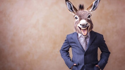 Laughing Donkey in Suit: A Humorous, Whimsical Portrait