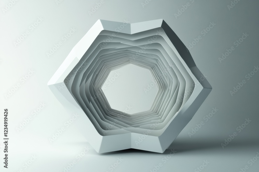 Poster unique 3d geometric paper sculpture showcasing intricate layered design and minimalist aesthetics in