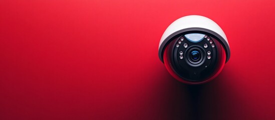 Security Dome Camera on Red Background: Surveillance Technology
