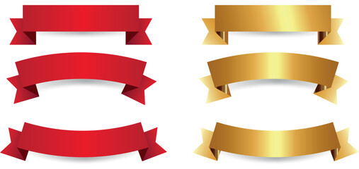 set of red and gold ribbons for text, social media on tansporent background