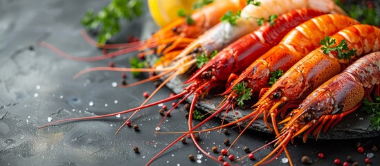 Delicious Red Prawns on a Black Slate