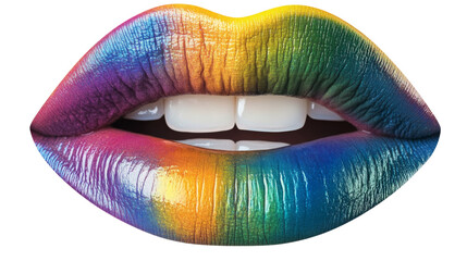 Rainbow lips showing white teeth on transparent background
