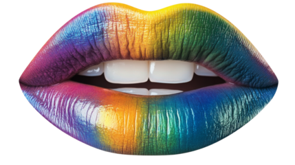 Rainbow lips showing white teeth on transparent background