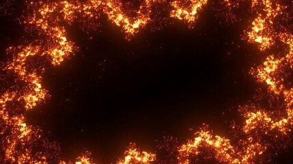 Fiery orange embers frame a dark background