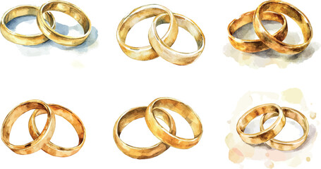 watercolor wedding ring marry illustration set