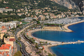 Panoramic Shot of the harbor in Menton, Cote d Azur, France