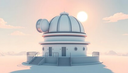 Obraz premium Modern Observatory Building Under a Sunset Sky