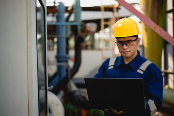 A plumbing inspector is inspecting the operation of a high-pressure water pump system in an...