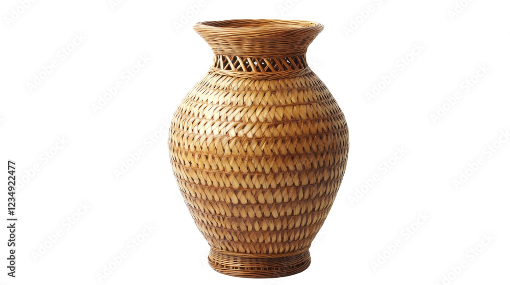 Poster wicker vase showing weaving technique on transparent background