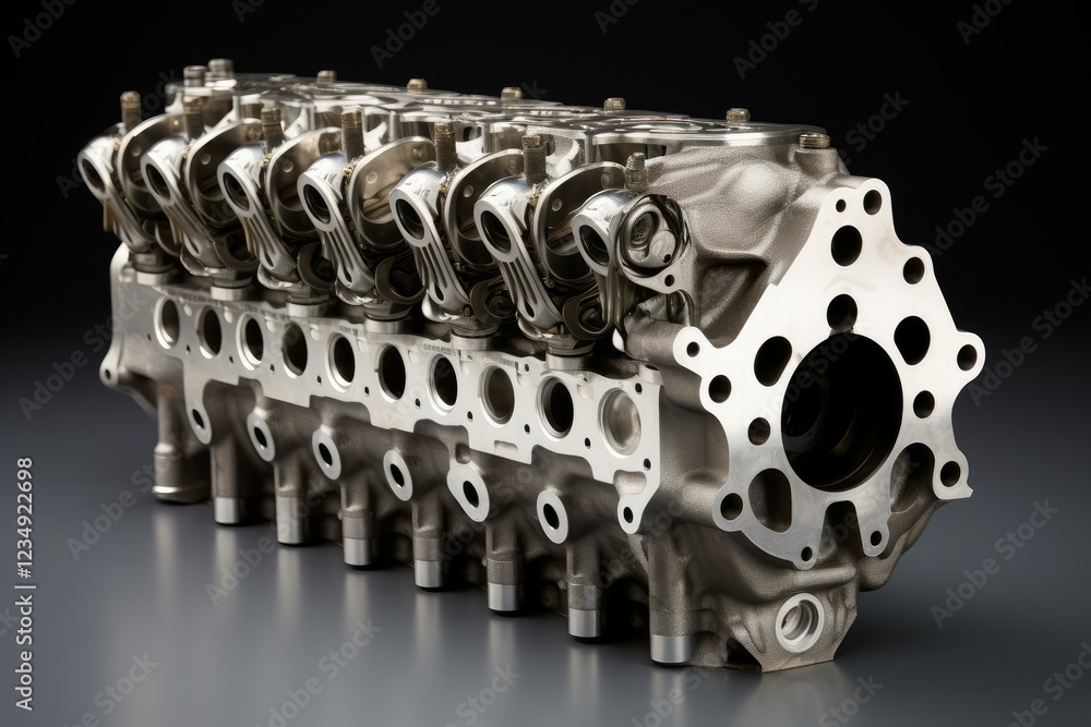 Poster engine block showcasing intricate mechanical components, highlighting precision engineering in autom