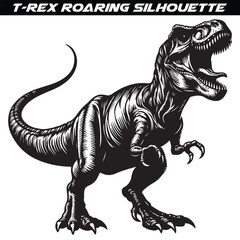 T-rex roaring Silhouette isolated on a white background