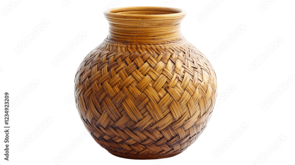 Poster wicker vase showing weaving technique on transparent background