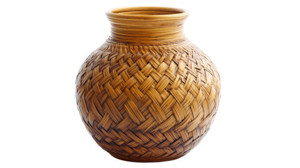 Wicker vase showing weaving technique on transparent background