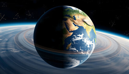 Abstraction of realistic world globe spinning slowly animation. Animation. Planet earth from space. Full revolution of the planet around its axis, dramatic, with white tones