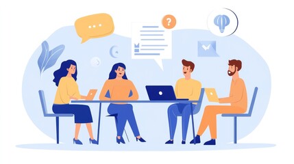 Presentation, question and business meeting with laptop collaboration, partnership and sales b2b strategy in workshop. Business people, diversity and happy team planning, working or training