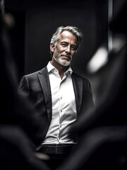 Fototapeta premium Confident Professional Man in Stylish Suit with Elegant Beard in Modern Setting