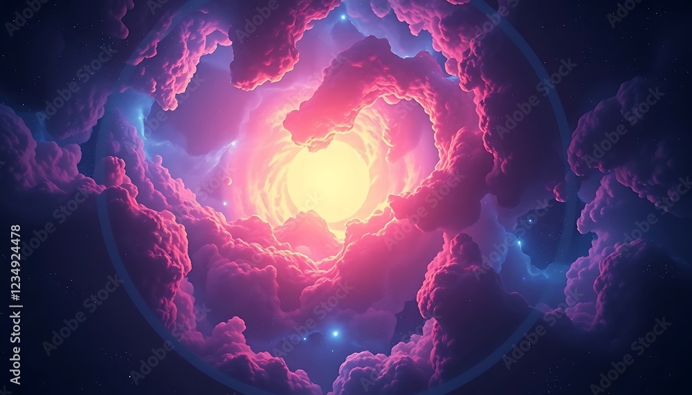 Poster celestial cloudscape enveloping radiant light source