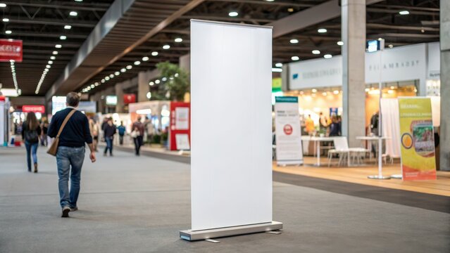 Blank Roll Up Banner in Trade Show, Mockup, Advertising, Exhibition Exhibition Banner, Trade Show