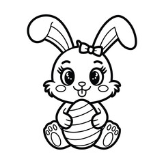Cute Cartoon Bunny Holding Easter Egg – Kawaii Outline Illustration