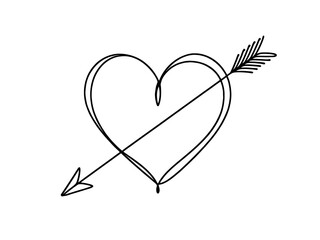 Heart pierced by an arrow. Continuous line love and arrows. Vector illustration.