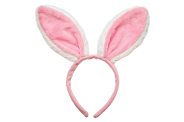 A fluffy pink headband featuring large bunny ears, cut out