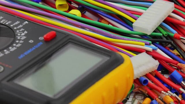 A digital multimeter for measuring the parameters of electrical circuits. Close-up. Soft focus.