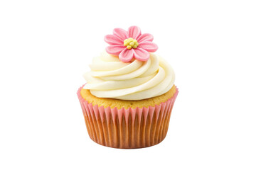Delightful cupcake with flower decoration on top, cut out