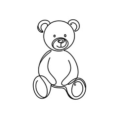 Teddy bear continuous one line drawing. Soft toy, in simple linear style. Birthday gift and greeting card. Vector illustration.