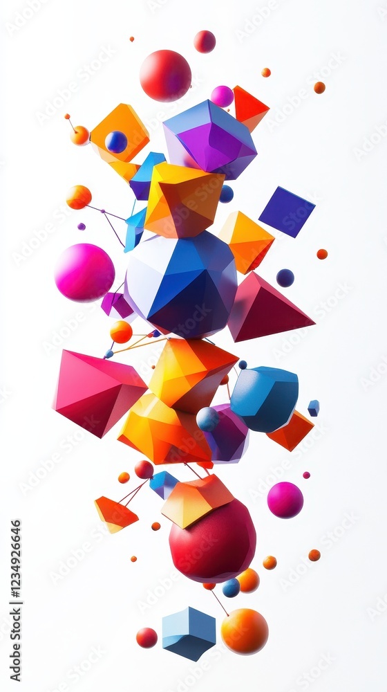 Poster abstract colorful geometric shapes floating in space