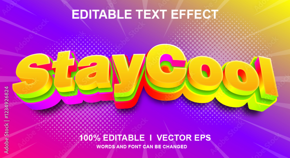 Poster staycool 3d vector text effect with modern style design