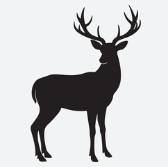 regal stag silhouette vector art illustration, deer silhouette isolated on white