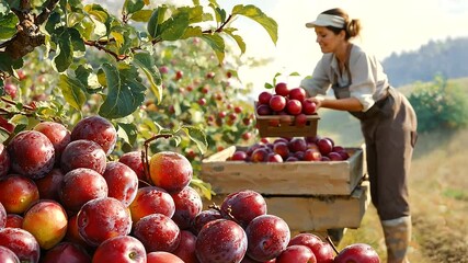 Plum Harvesting in Orchard During Late Summer