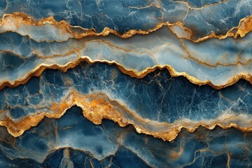 A close-up of layered blue and gold agate stone, showcasing natural beauty.