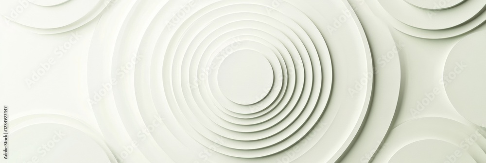 Poster Circular patterns arranged harmoniously create a minimalist design on a white background for modern decor and art. Generative AI