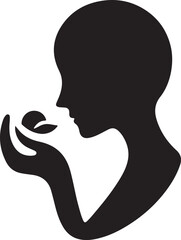 Silhouette vector icon of a person engaged in mindful eating. Simple black EPS graphic representing healthy eating habits, mindfulness, and conscious food consumption.