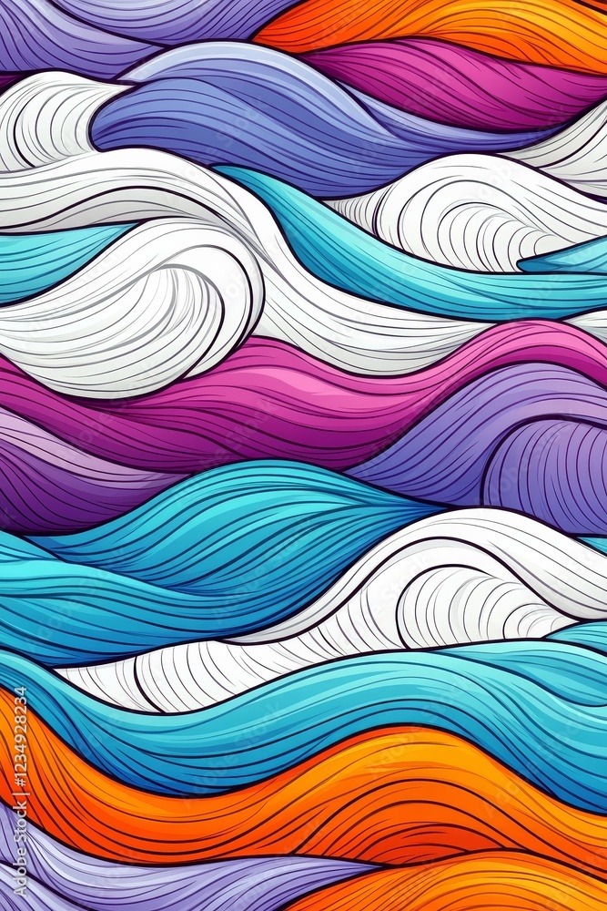 Poster abstract waves in vibrant color creating a dynamic flow, suitable for backgrounds or artistic design